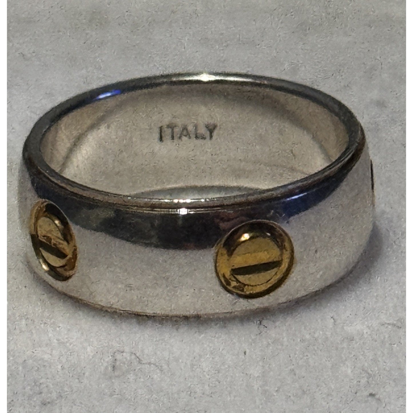 Vintage Italy 925 Sterling Silver Gold Tone Screw Band Ring Size 5