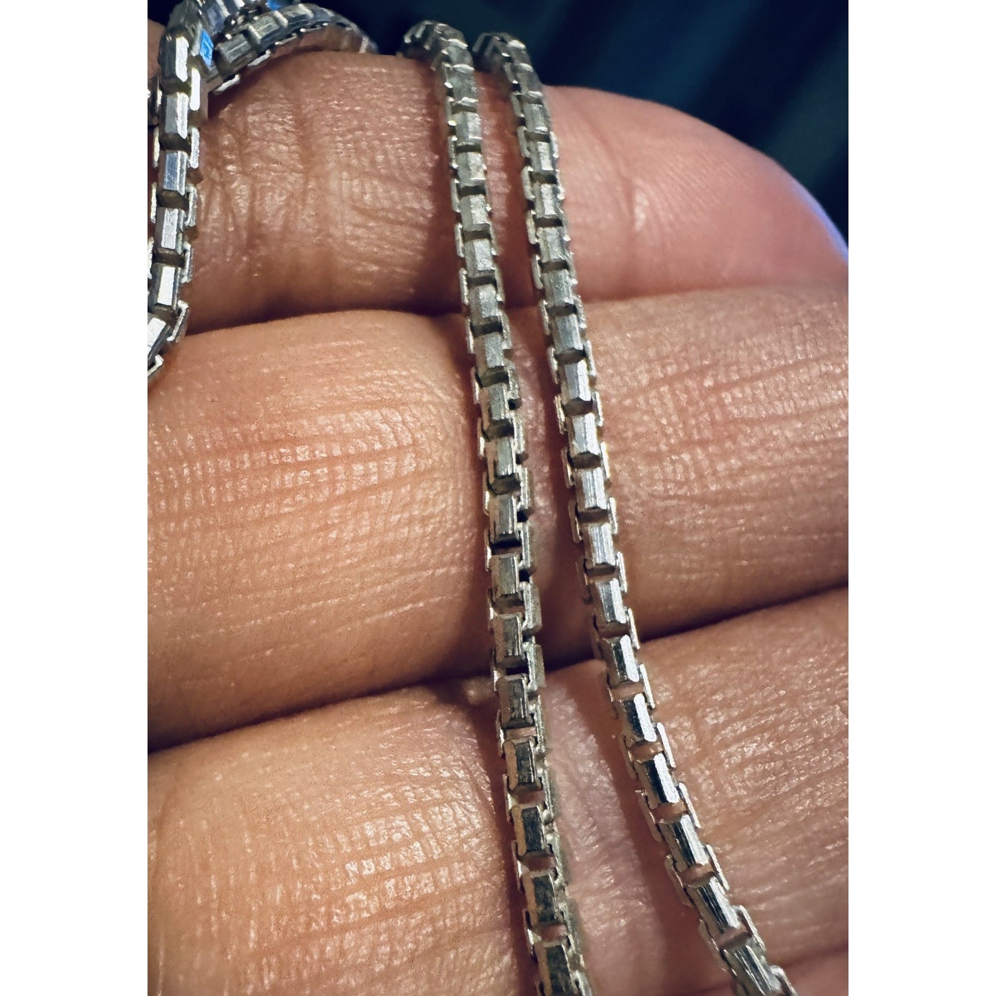 Vintage 925 Amethyst Mother Pearl With Necklace 7g FAS Italy Mirror Box Chain 16