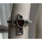 Retired James Avery Religious Garnet Heart Cross Sterling Silver Ring Size 5.5