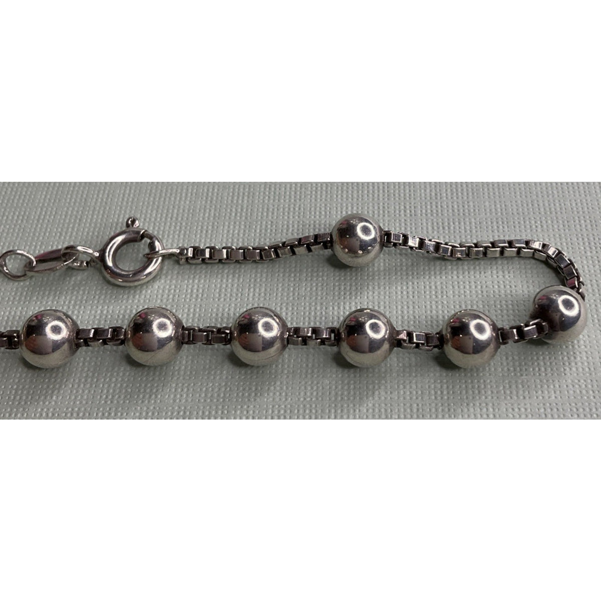 Italy 925 Sterling Silver Beaded Ball Box Chain Bracelet 7.5" 6g
