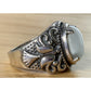 Vintage White Cat’s Eye Cabochon Statement Sterling Silver Ring Scrollwork Sz 6