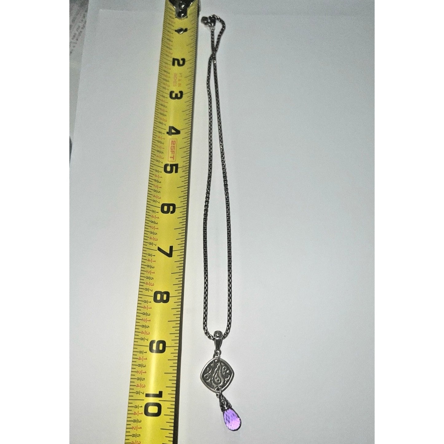 Vintage Lori Rogers Sterling Silver Amethyst Teardrop Pendant And Necklace