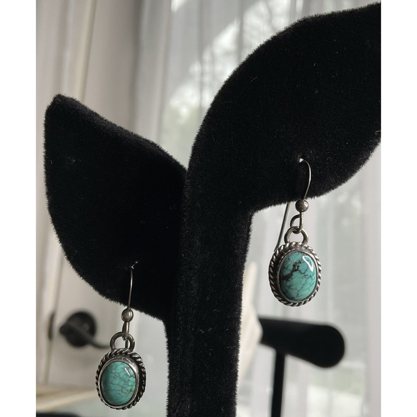 Vintage Navajo ALV D Vandever Sterling Silver Turquoise Dangle Drop Earrings