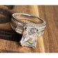 Large Square Cut CZ Ring Multi Band Sterling Silver Statement Ring 8.5