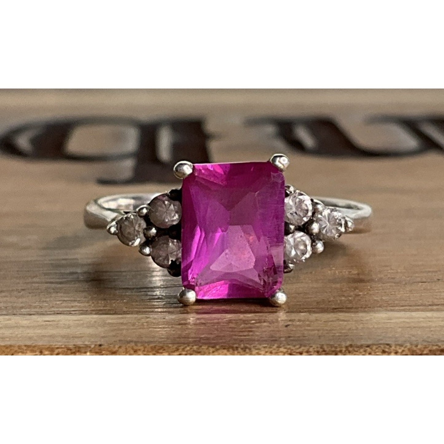 Vintage Sterling Silver Pink Sapphire Cocktail Ring Size 7 NY