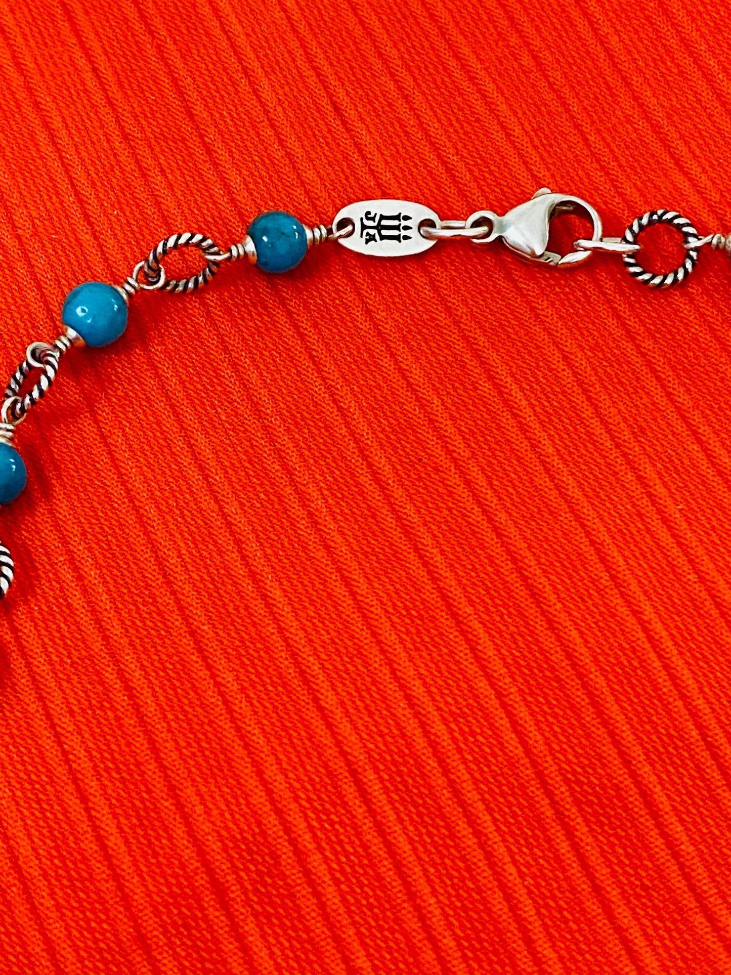 Preowned James Avery Retired Silver Twisted Wire Link Necklace with Turquoise Beads 18”