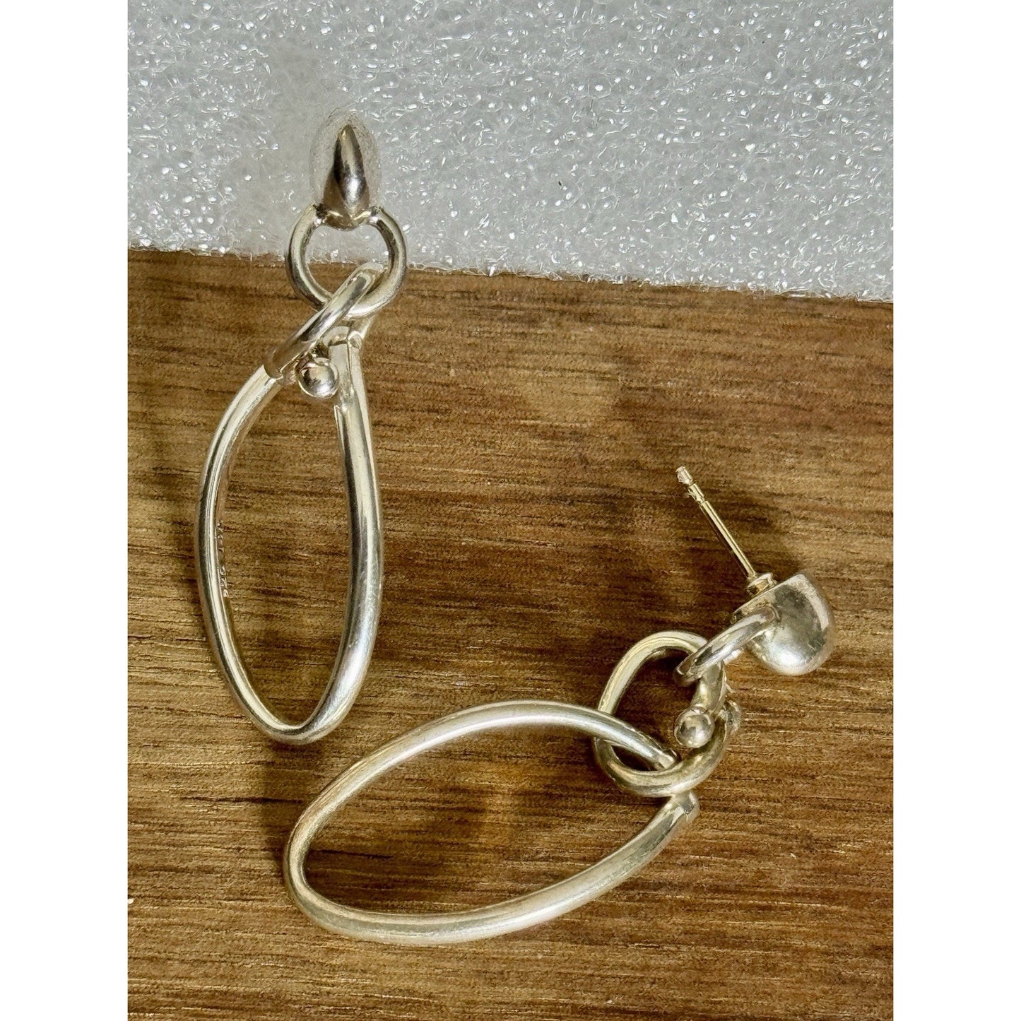 Michael Dawkins 925 Sterling Silver & 14K Gold Accent Oval Link Dangle Earrings
