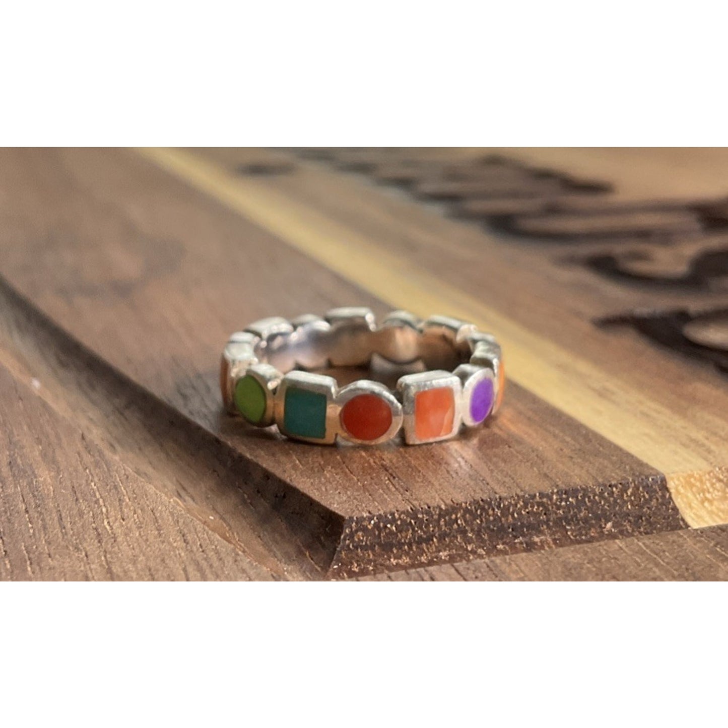 Peyote Bird Sterling Silver Multi Stone Ring Size 5 Inlay Band Colorful 925