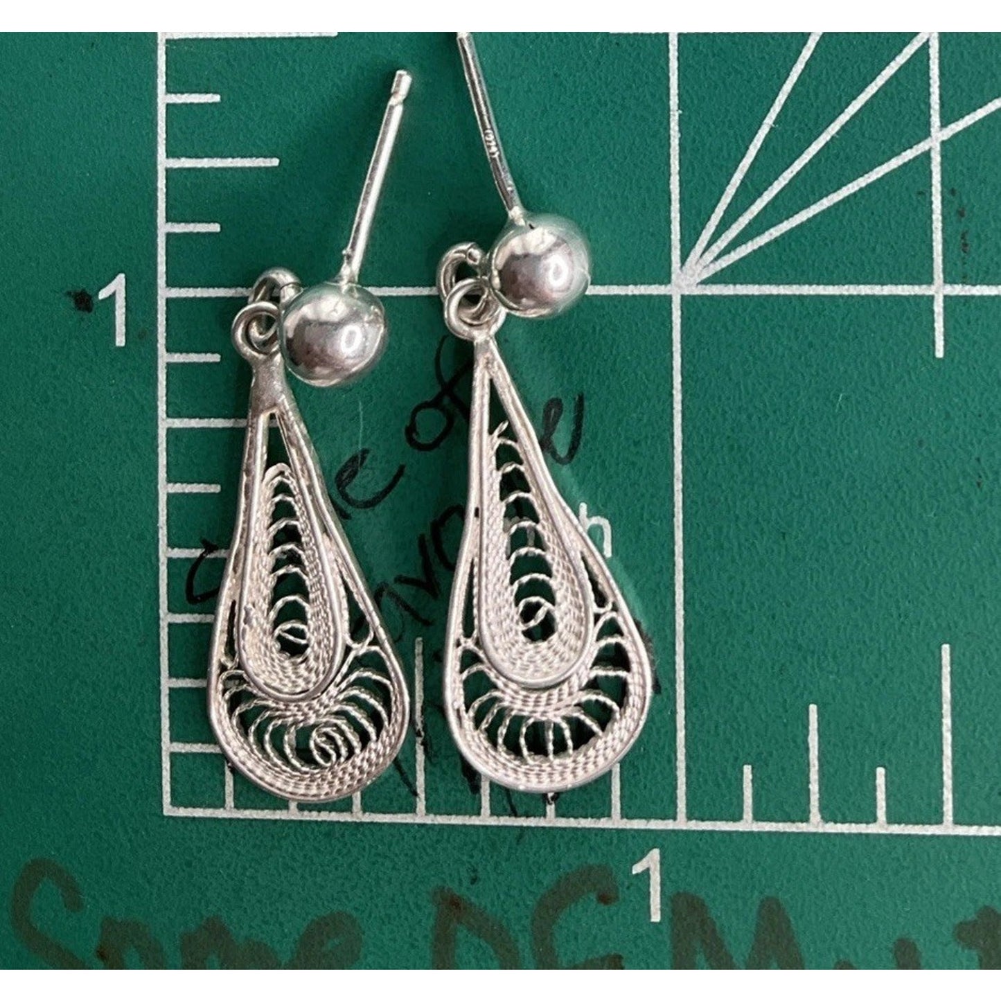 Vintage Sterling Silver Filigree Drop Earrings Dainty Light Teardrop Design