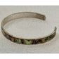 Vintage Abalone Shell Mosaic Inlay Silver Tone Cuff Bracelet 15g Adjustable