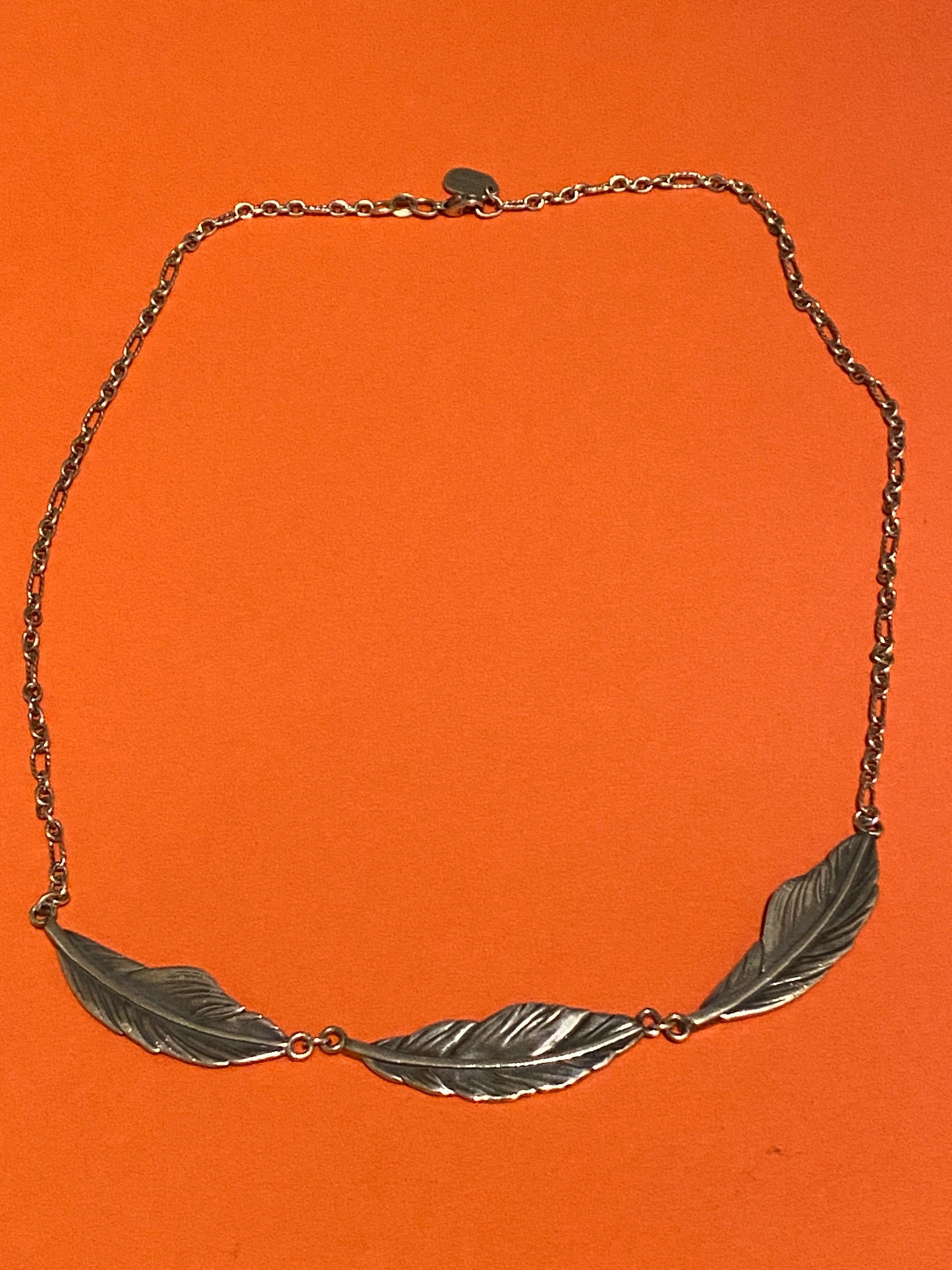 Preowned James Avery Retired HTF Large Silver 3 Feather Statement Necklace 19"