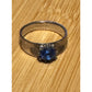 Vintage Thai Sterling Silver Blue Topaz Ring Wide Engraved Band