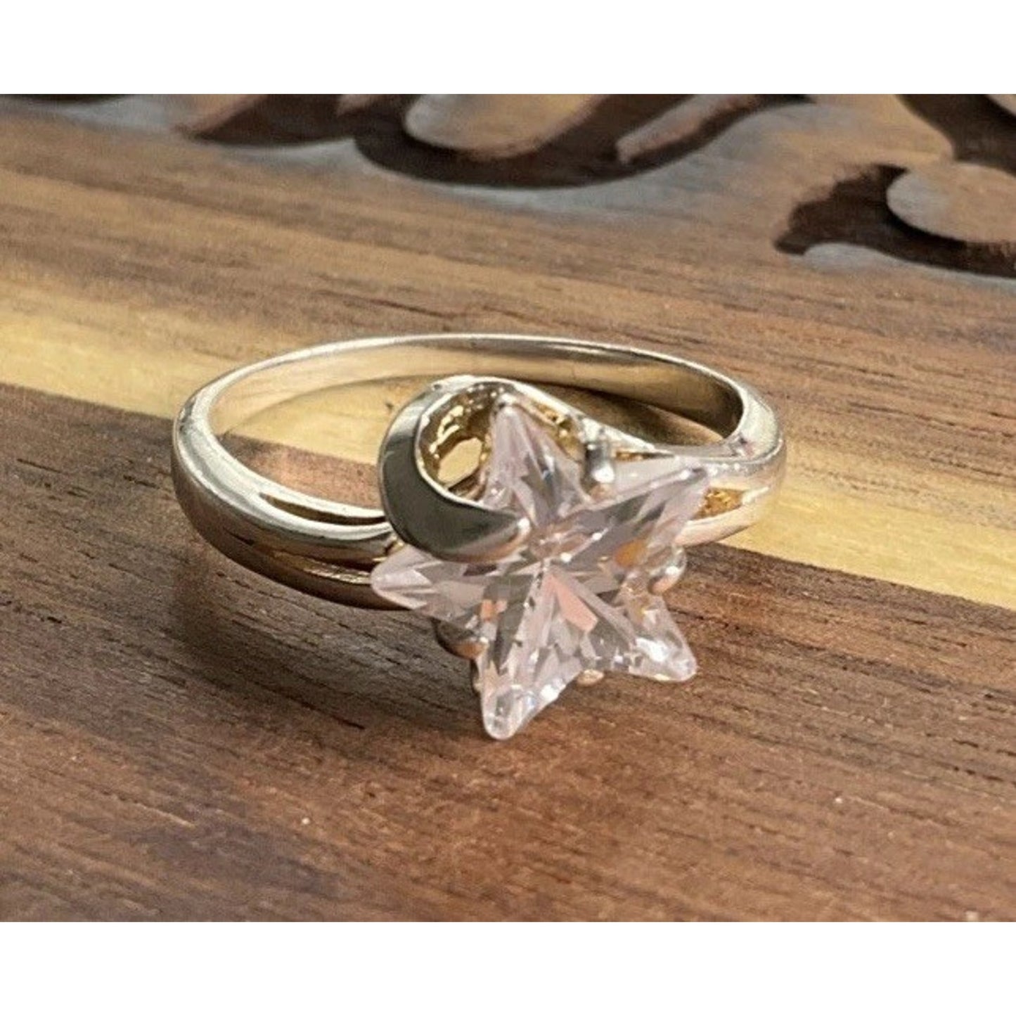 SETA Sterling Silver Star Ring 925 Clear CZ Star Statement Ring Size 8