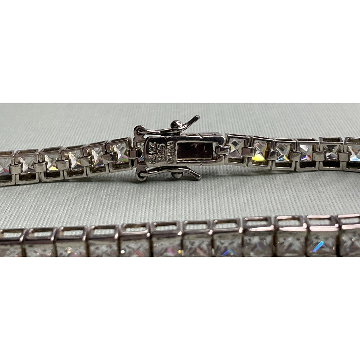 Sterling Silver Cubic Zirconia 7.25 Inch Box Chain Tennis Bracelet