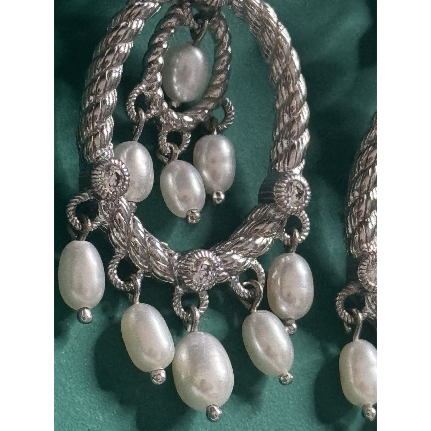 Vintage Judith Ripka 925 Sterling Silver Pearl Chandelier Drop Earrings 14.6g