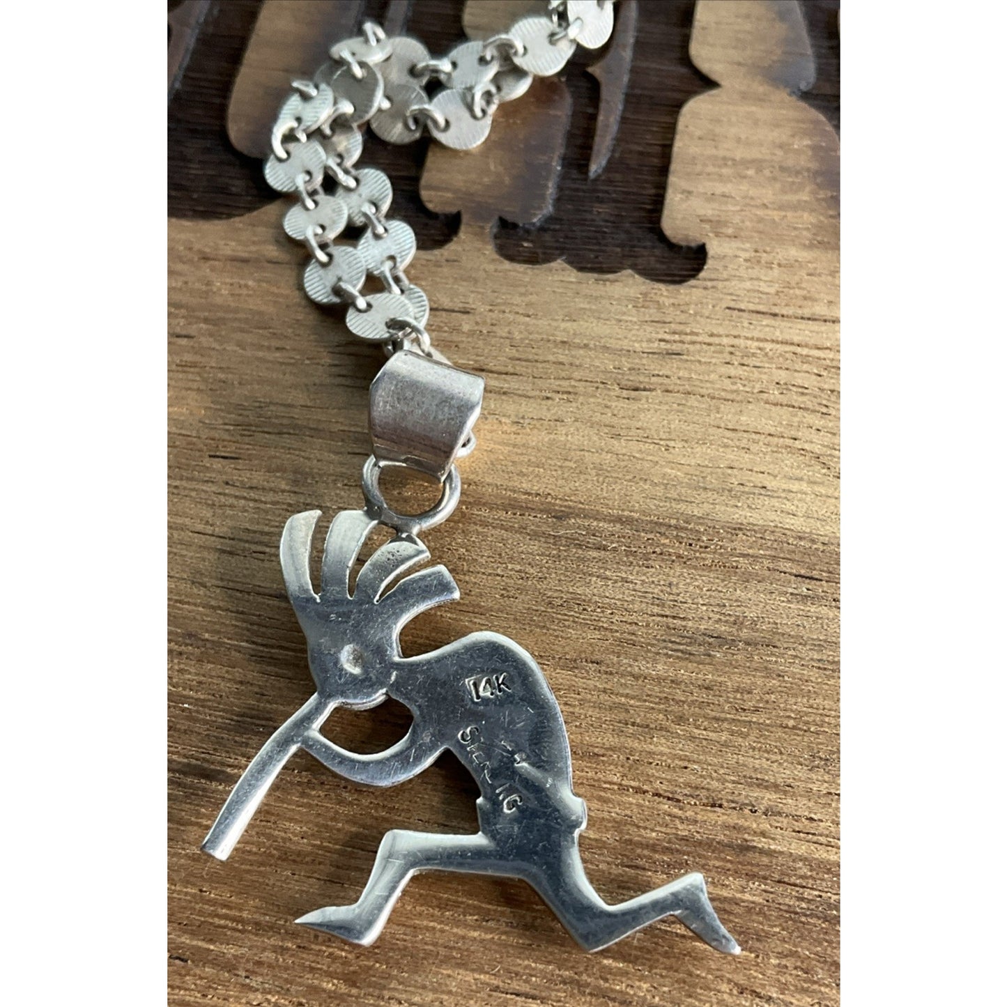 Vintage 14K Gold & Sterling Silver Kokopelli Pendant Necklace 20” Southwestern