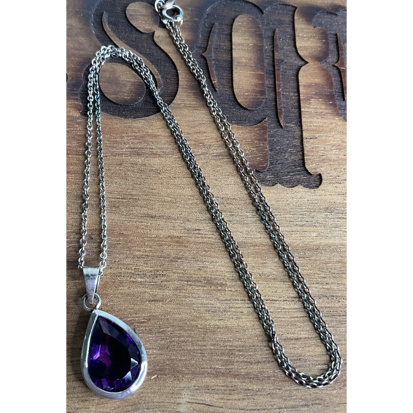 Sterling Silver Amethyst Teardrop Pendant On 925 Necklace