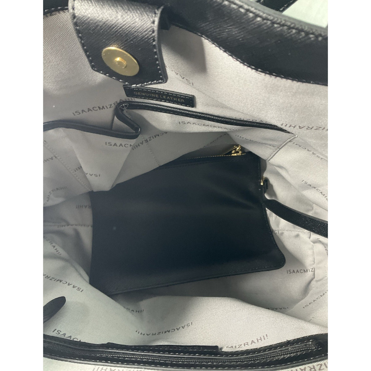 Isaac Mizrahi Saffiano Black Leather Monogram Large Tote Bag Purse With IM Tag