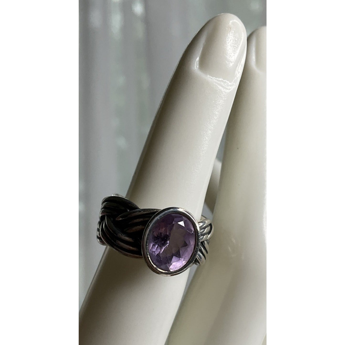 Retired Pandora ALE 925 Silver Purple Stone Ring Statement Woven Band Size 6