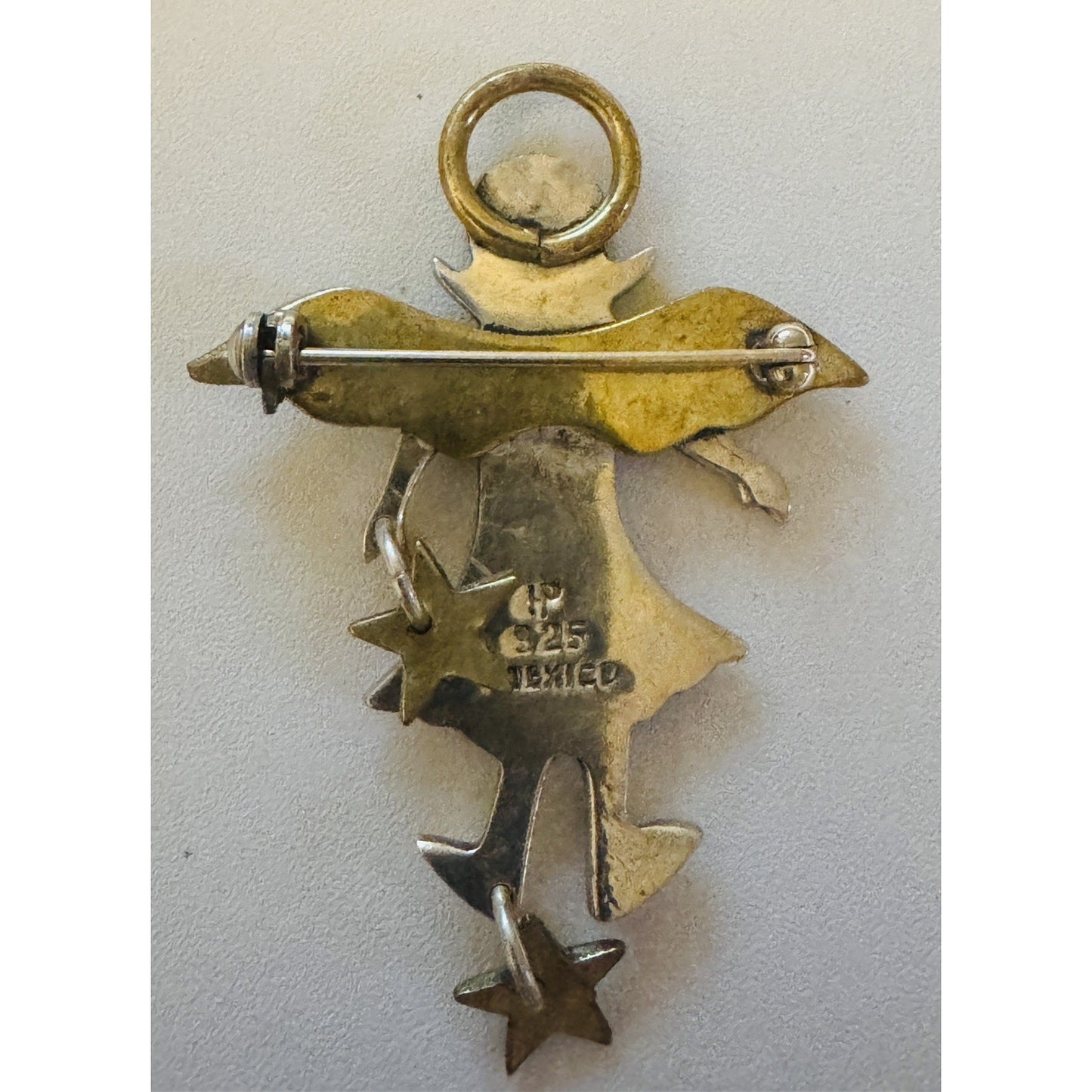 Vintage Taxco Angel Brooch Pin Sterling Silver & Brass IP Indalecio Paredes