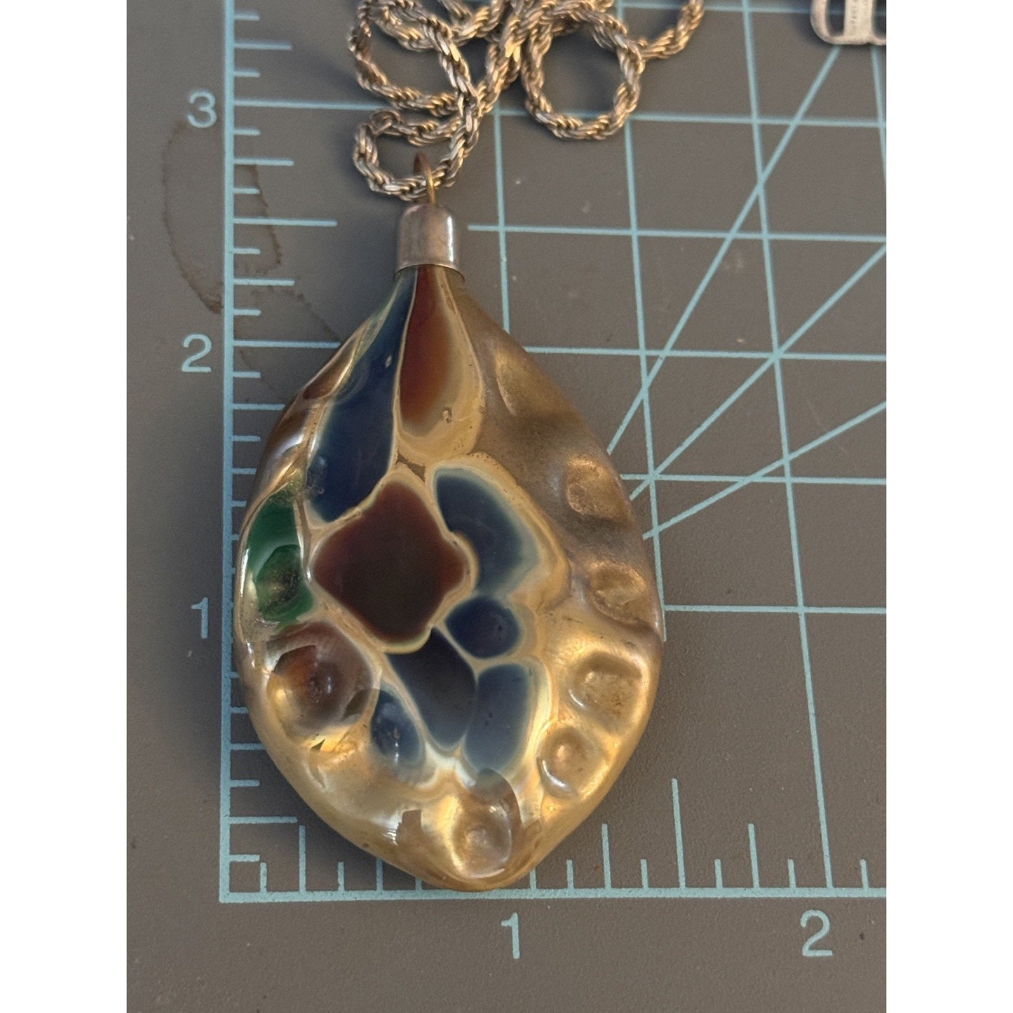 Large MCM Studio Art Glass Pendant Necklace 925 Sterling 24” Murano Style