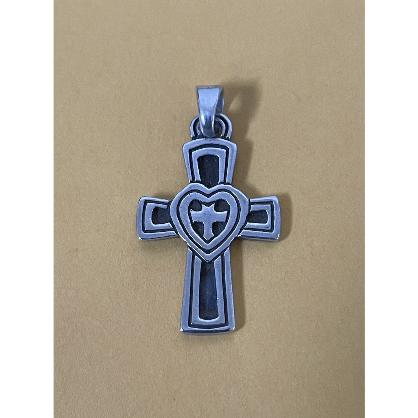 James Avery Retired Silver Heart Cross Love Pendant Pre-Owned