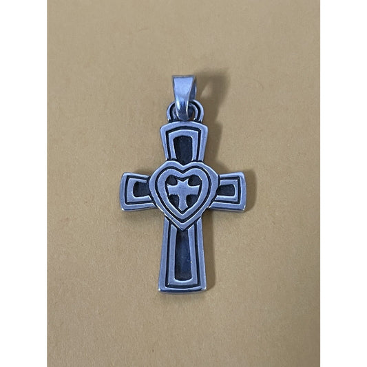 James Avery Retired Silver Heart Cross Love Pendant Pre-Owned