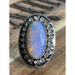 Vintage Opal Oval Cabochon Crystal Halo Sterling Silver Statement Ring 6.5