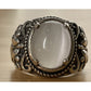 Vintage White Cat’s Eye Cabochon Statement Sterling Silver Ring Scrollwork Sz 6