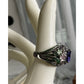 Sterling Silver 925 Blue CZ Cocktail Ring Ornate Enamel Statement Ring Size 6.5