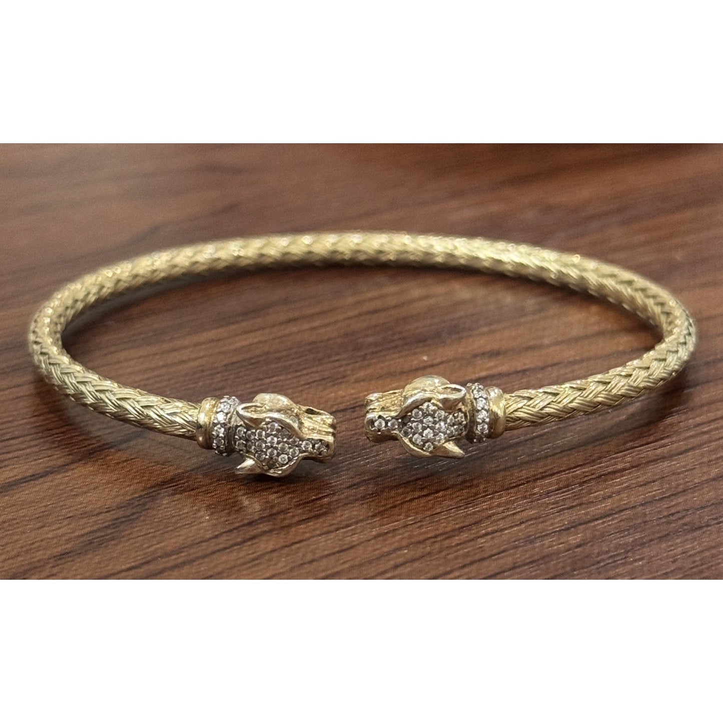 Vintage Milor Italy 925 Gold Vermeil Double Panther Head Braided Cuff Bracelet