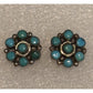 Vintage Zuni Style Turquoise Cluster Stud Earrings Sterling Silver Flower 1/2”