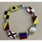 Vintage Sterling Silver Enamel Nautical Signal Flag Bracelet 18g 7.75”