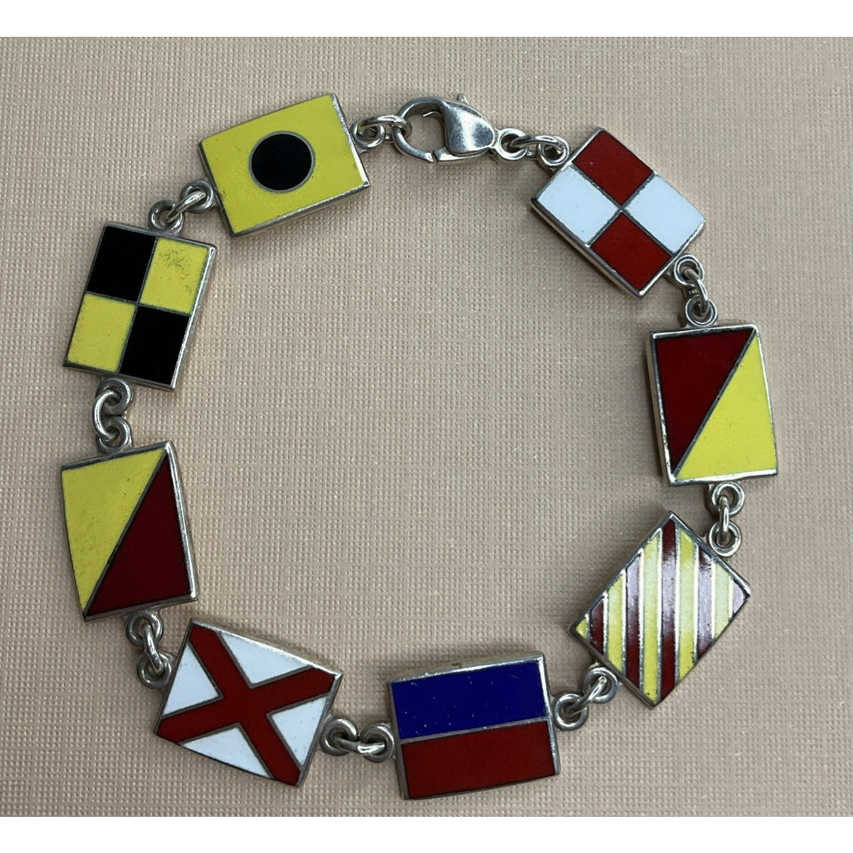 Vintage Sterling Silver Enamel Nautical Signal Flag Bracelet 18g 7.75”