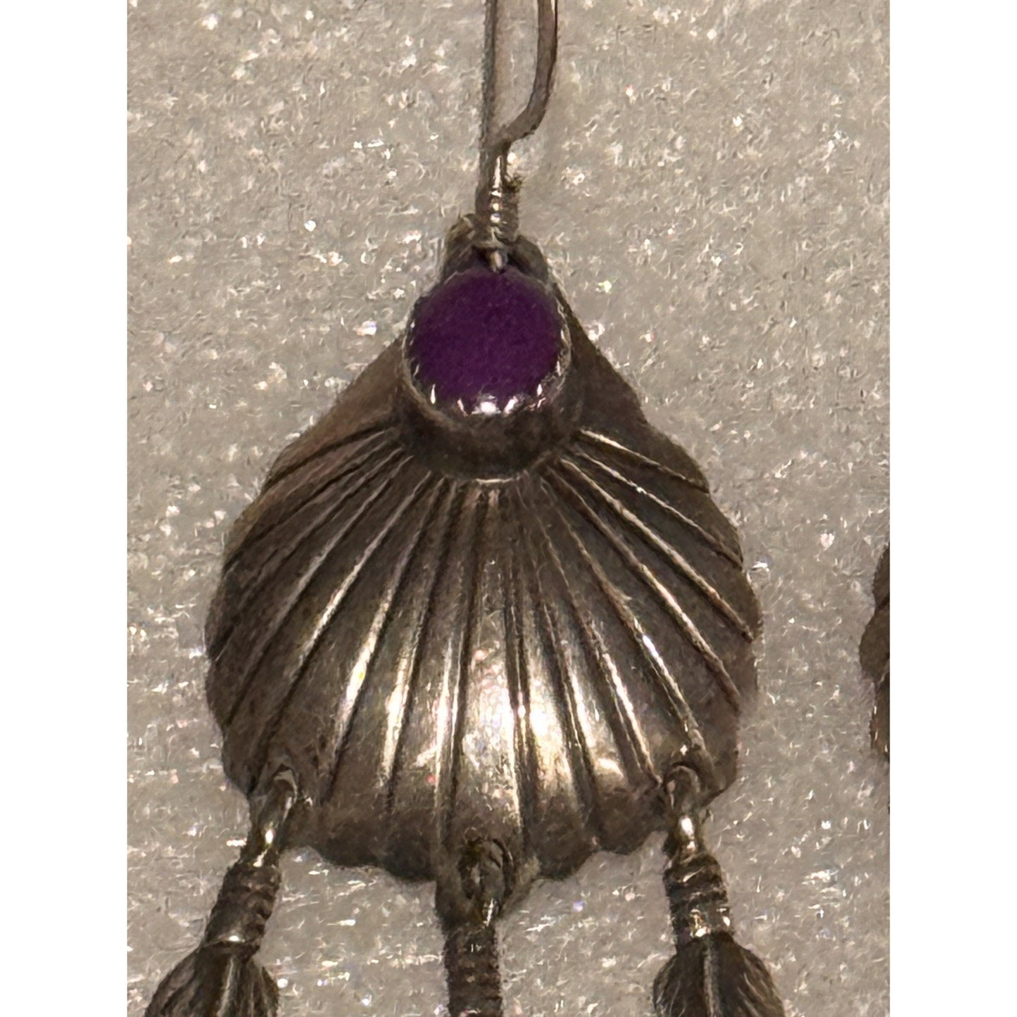Vintage Native American Navajo Sterling Silver Feather Purple Sugilite Earrings