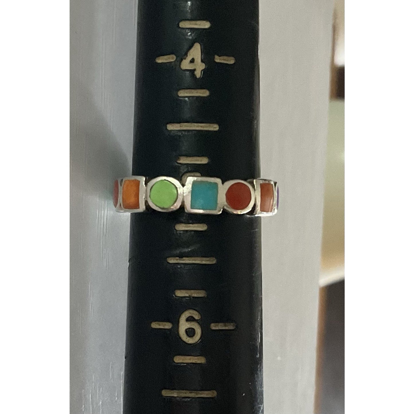 Peyote Bird Sterling Silver Multi Stone Ring Size 5 Inlay Band Colorful 925