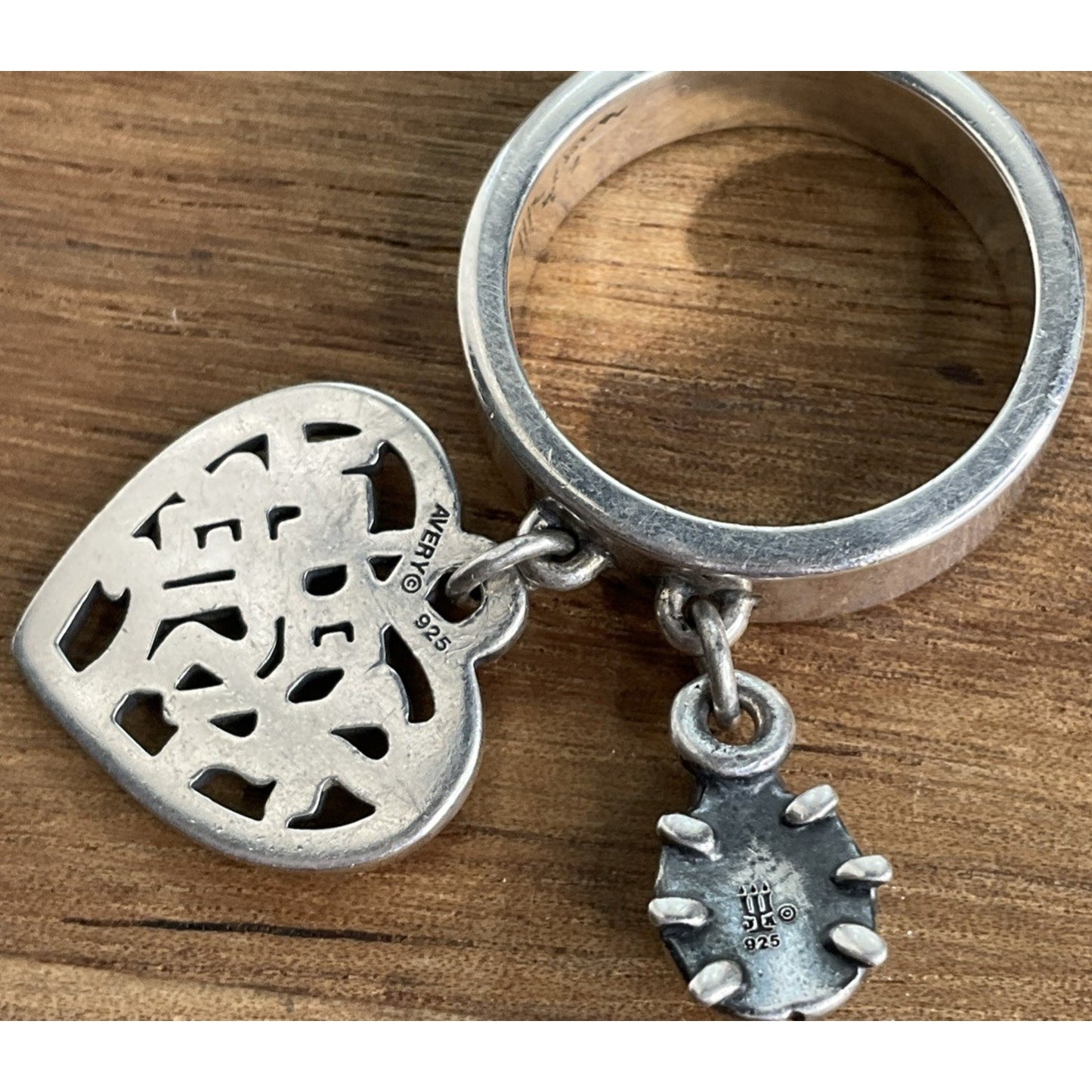 Retired James Avery Sterling Silver Double Dangle Ring Size 6 with 2 Charms