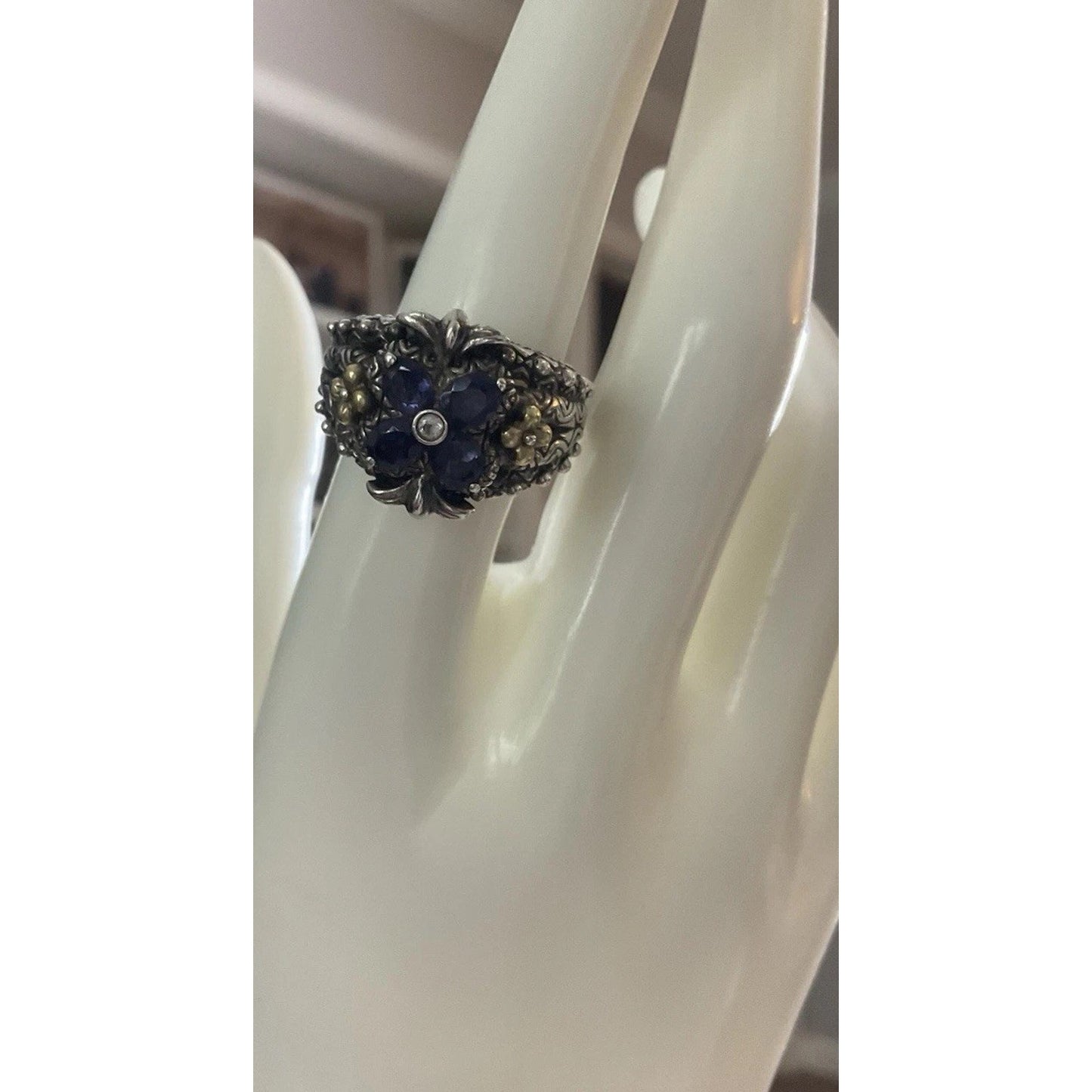 Barbara Bixby 925 18K Gold Multi Gemstone Flower Ring Size 8