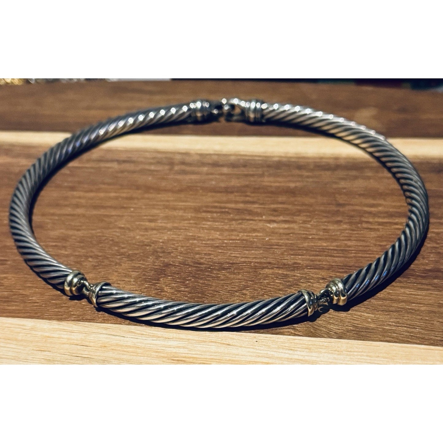 David Yurman Sterling Silver & 14k Gold Classic 7mm Cable Choker Necklace 15.5"