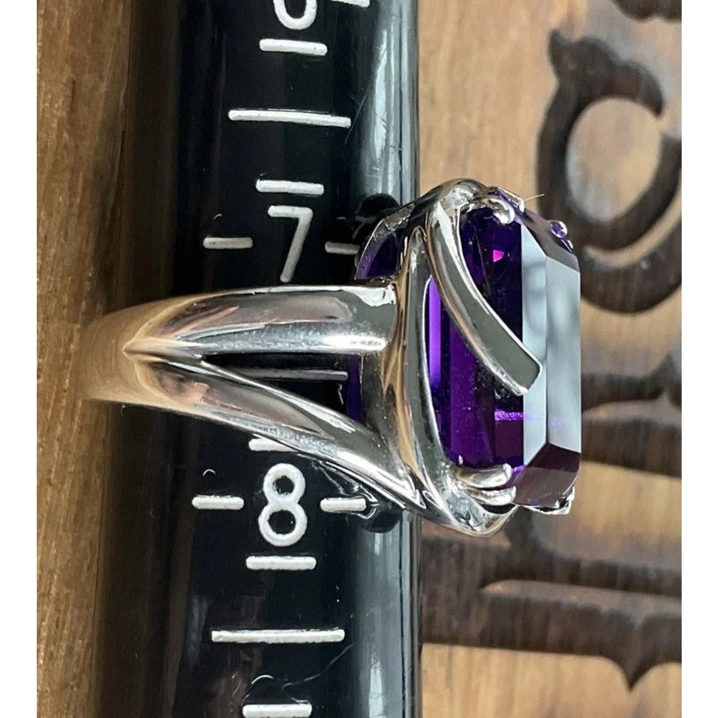 Modern Estate JW 925 Sterling Silver Emerald Cut Purple Amethyst Ring Size 7.5