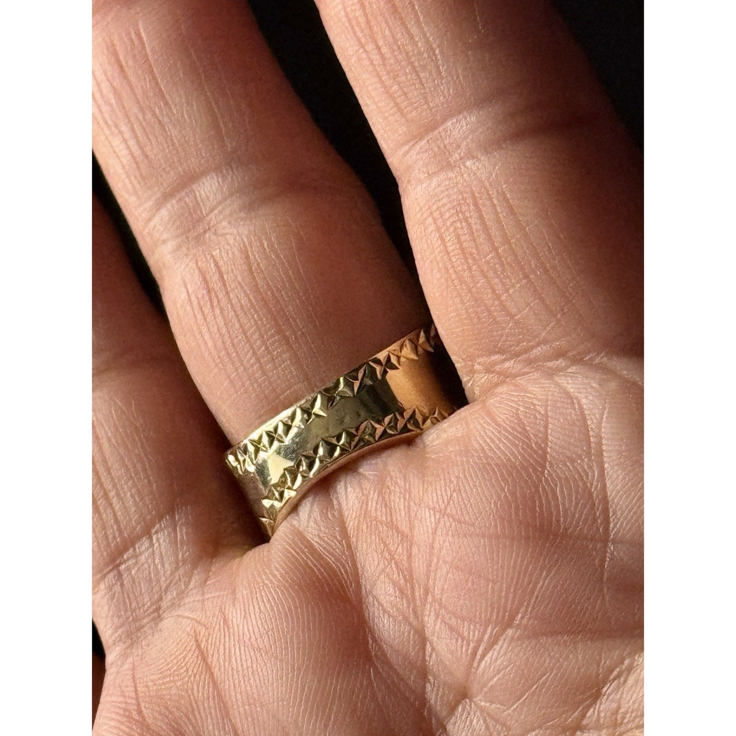 Gold Vermeil 925 Sterling Silver Wide Cigar Band Ring Diamond Cut Size 9