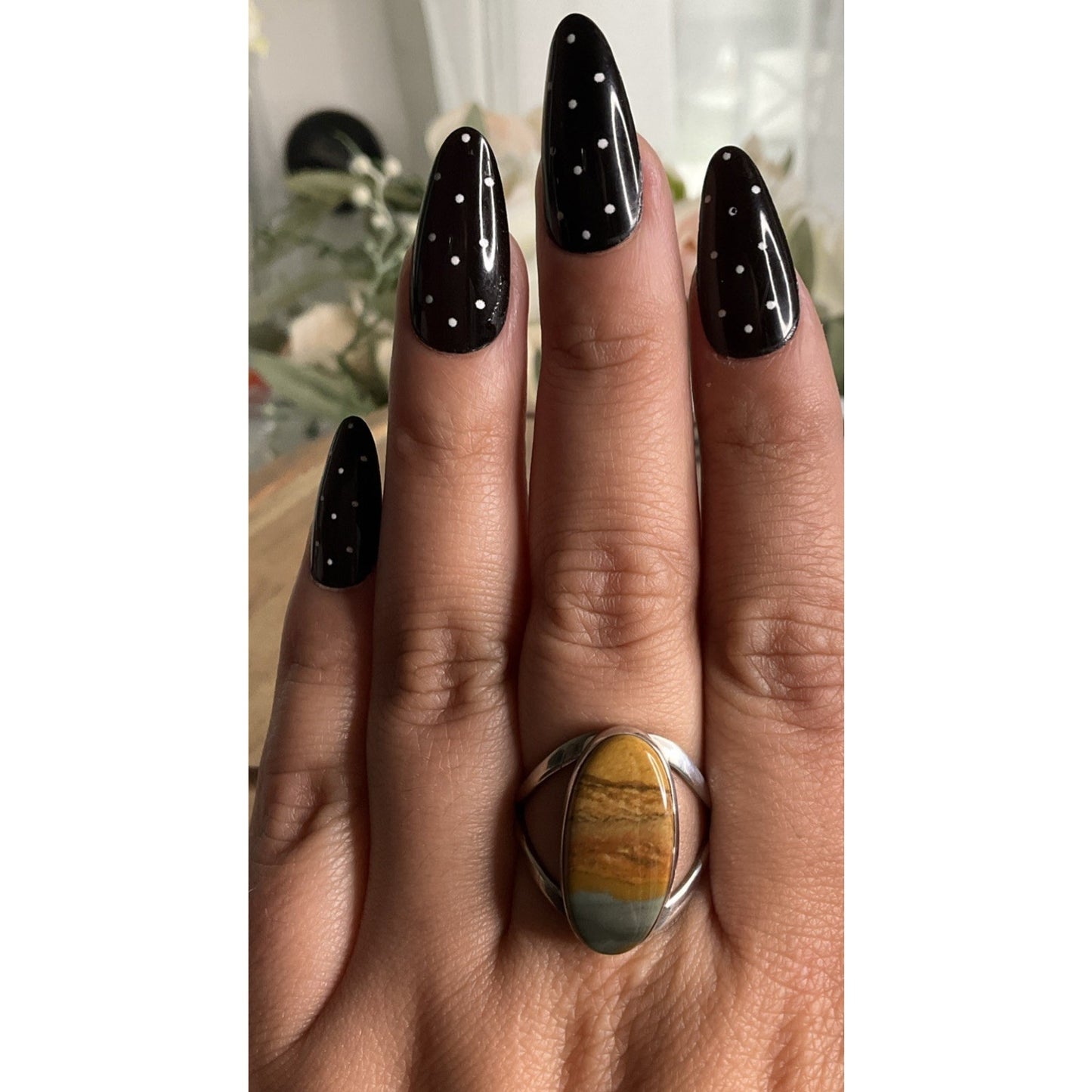 Vintage Signed MSA Sterling Silver Genuine Picture Jasper Ring Size 10.5