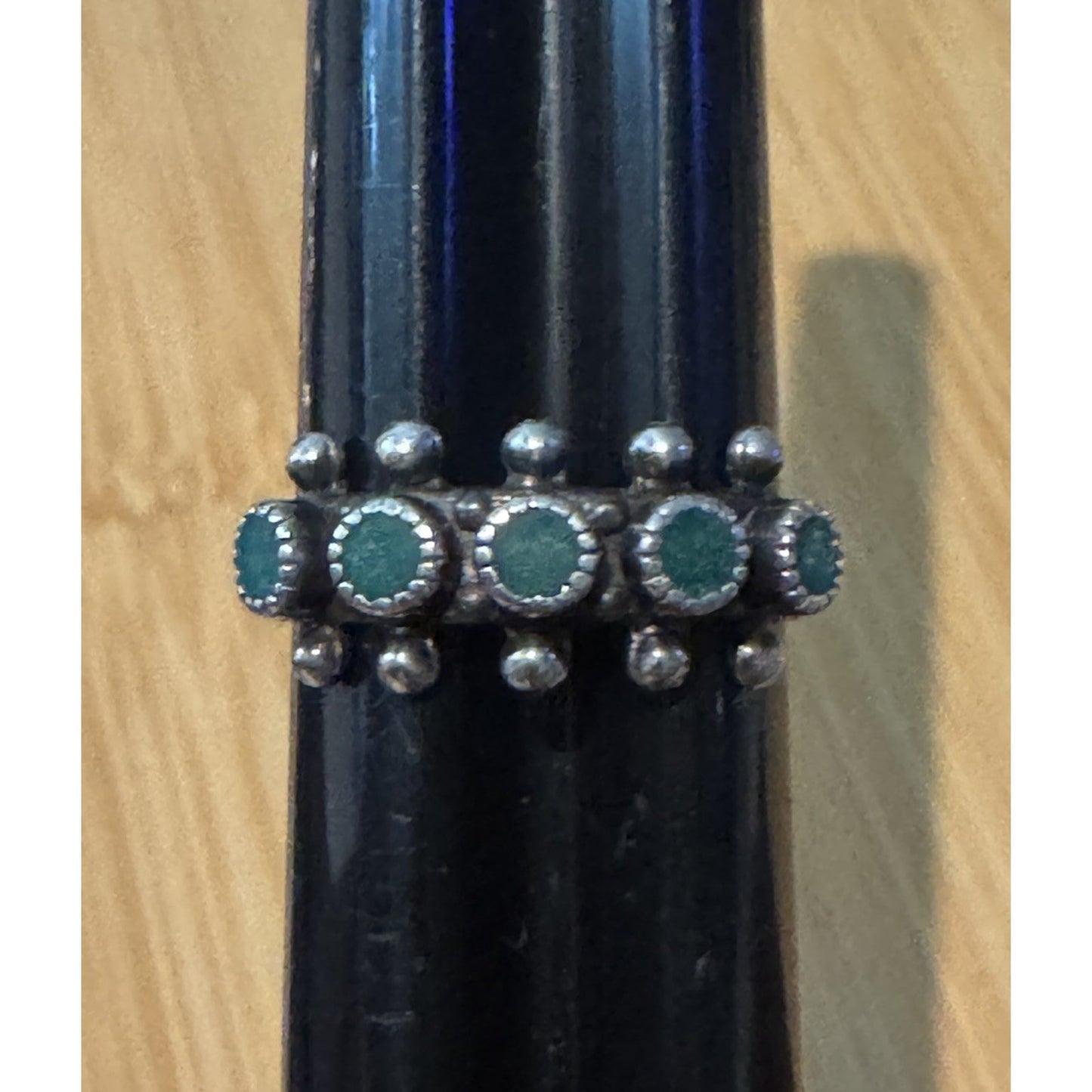 Vintage Sterling Navajo Sterling Green Turquoise Snake Eye Beaded 925 Ring Sz 6