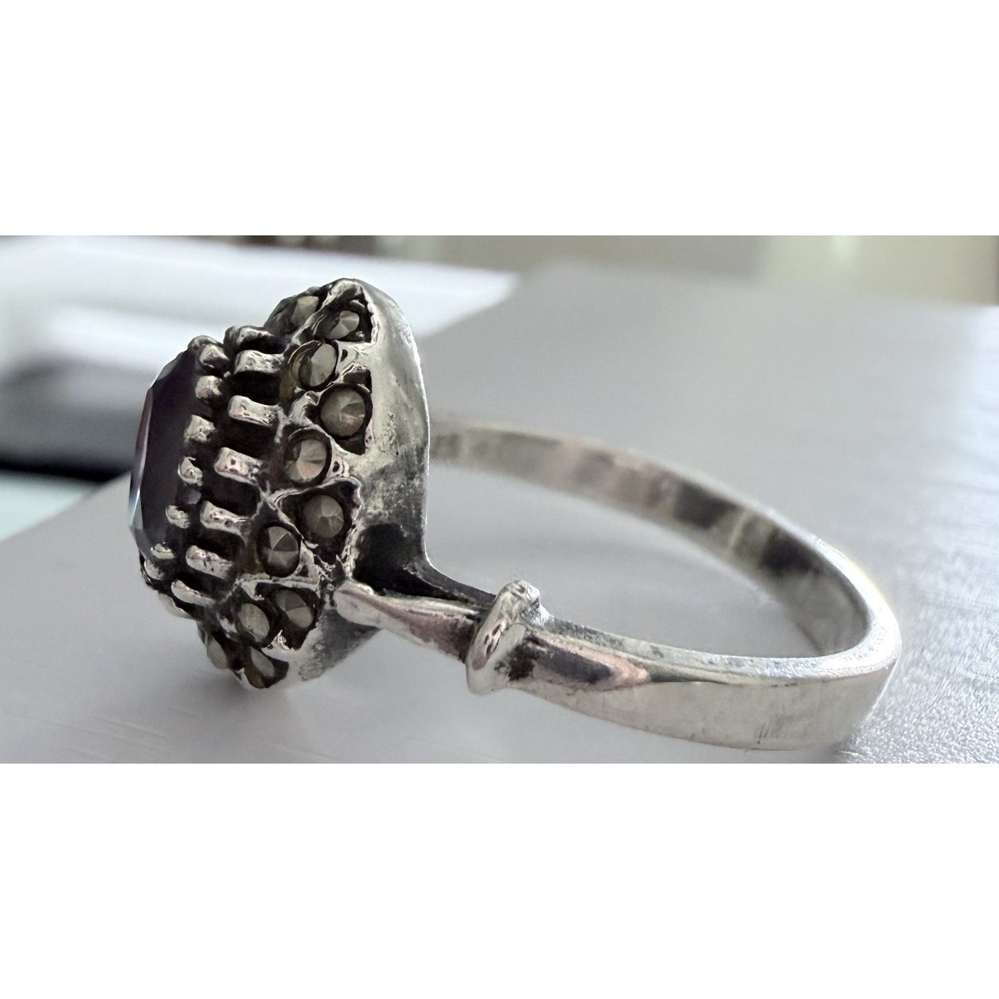 Vintage Sterling Silver Purple Amythest Art Deco Ring Size 9.5