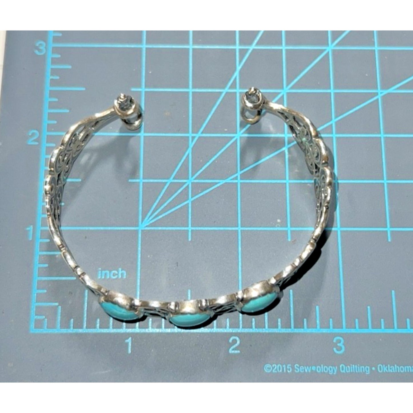 Vintage 925 Sterling Silver Turquoise Cuff Bracelet – Filigree Design – 22g