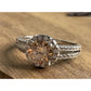 Sterling Silver Champagne CZ Halo Engagement Ring Size 7.5 Round Bridal