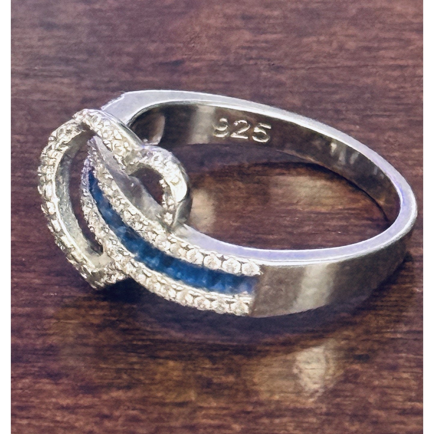Brand New Exotic Heart Blue Sapphire CZ Sterling Silver Ring Size 7.5