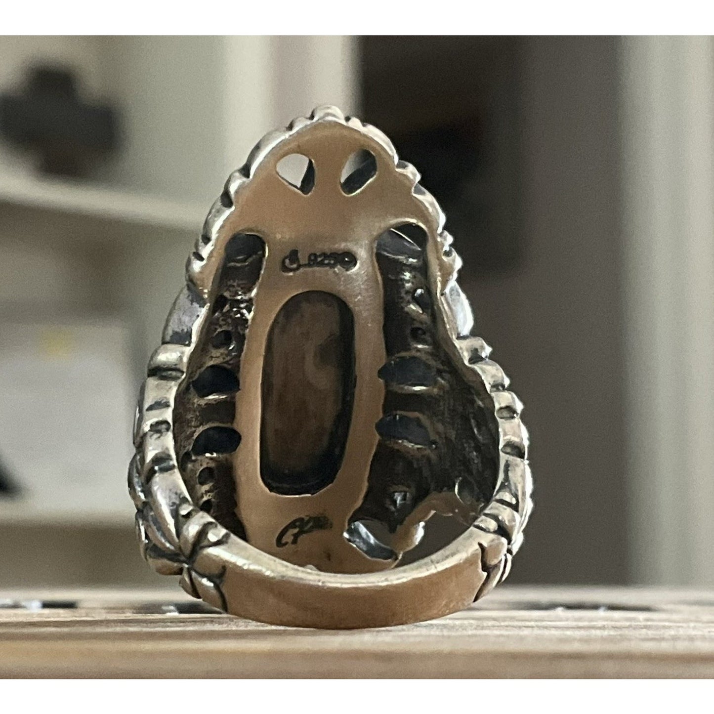 Vintage Sterling Silver Carolyn Pollack Oval Blue Agate Filigree Ring Size 7