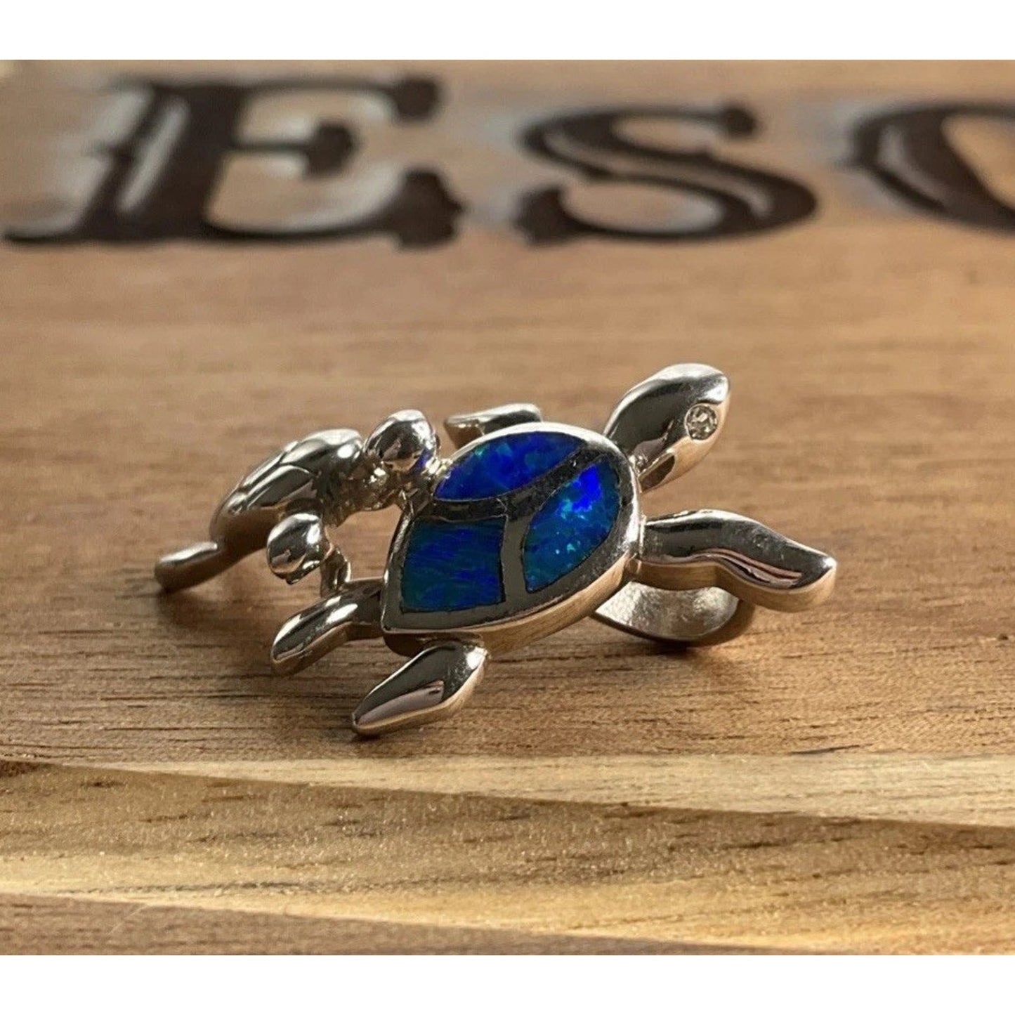 Sterling Silver Blue Opal Turtle Pendant 925 Inlay Sea Turtle Beach Ocean