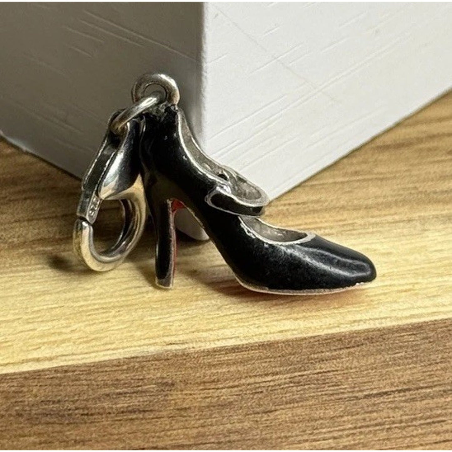 Vintage Sterling Silver and Black Enamel Heel W/ Red Bottoms Clip-On Charm